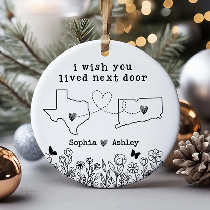 Besties Sisters Long Distance Wildflowers Personalized Circle Ornament, Togetherness Gift