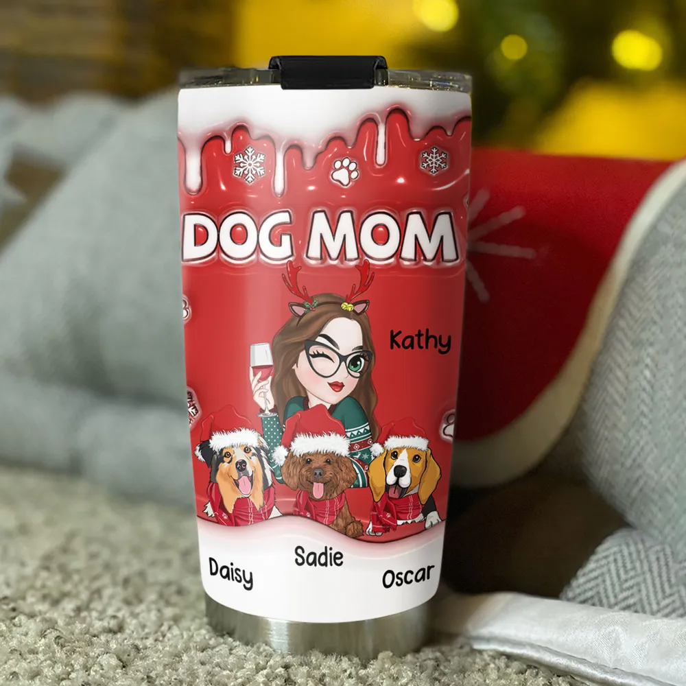 Christmas Mom Of Dogs - Personalized Custom 3D Inflated Effect Tumbler