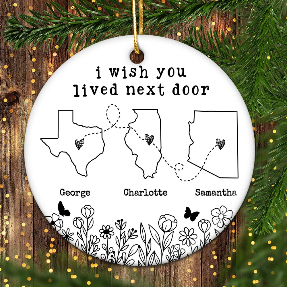 Besties Sisters Long Distance Wildflowers Personalized Circle Ornament, Togetherness Gift