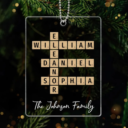 Family Christmas Decor Crossword Puzzle Art Personalized Acrylic Ornament