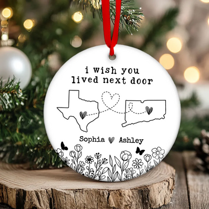 Besties Sisters Long Distance Wildflowers Personalized Circle Ornament, Togetherness Gift