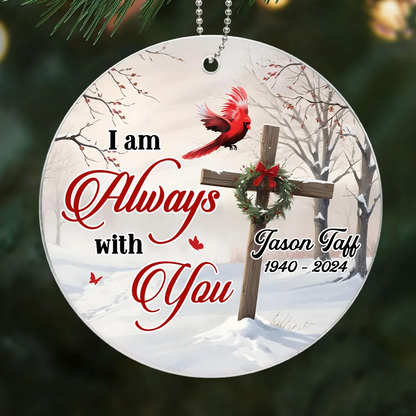 Cardinal Cross Christmas Wreath Personalized Acrylic Ornament, Christian, Jesus