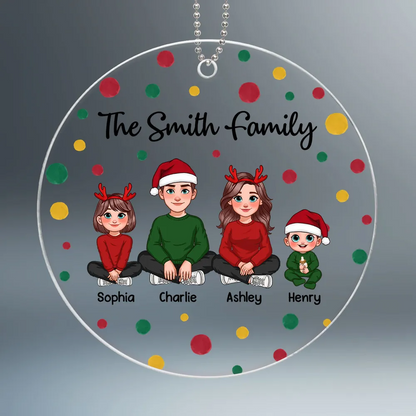 Red Green Dots Family Sitting Personalized Acrylic Ornament