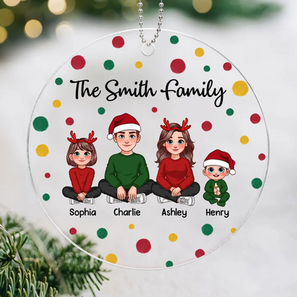 Red Green Dots Family Sitting Personalized Acrylic Ornament