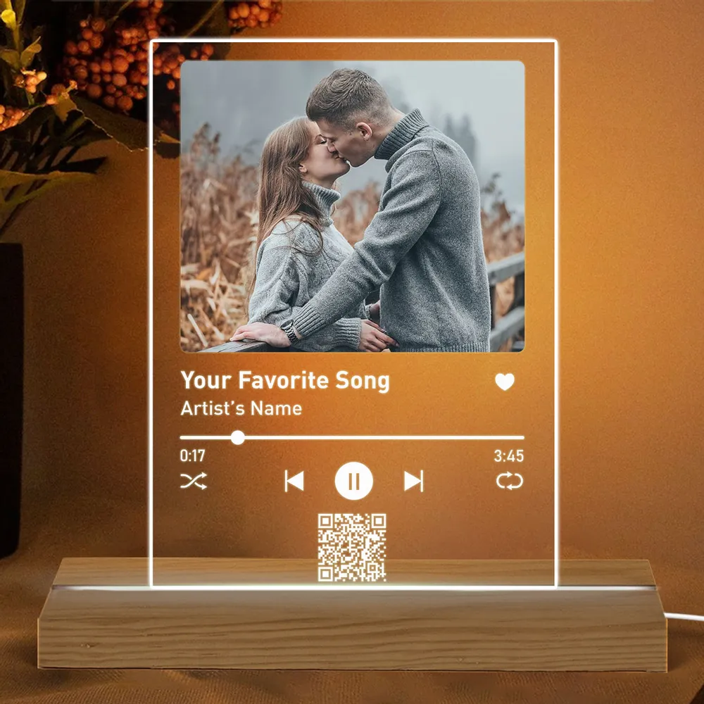 Couple Music Custom Song Scannable QR Code Gift For Him Gift For Her Personalized Acrylic LED Night Light