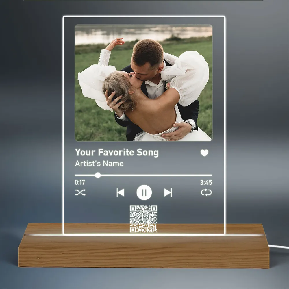 Couple Music Custom Song Scannable QR Code Gift For Him Gift For Her Personalized Acrylic LED Night Light