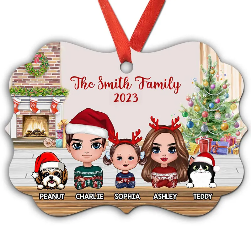 Doll Dad Mom Kids Dogs Cats Family In House Personalized Christmas Ornament