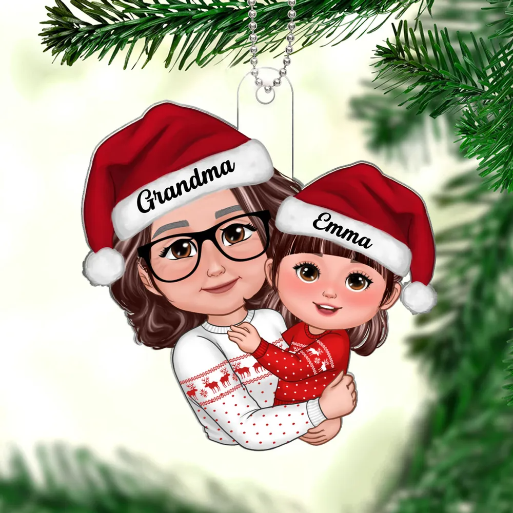 Doll Grandma Hugging GrandKid Christmas Gift For Granddaughter Grandson Personalized Acrylic Ornament