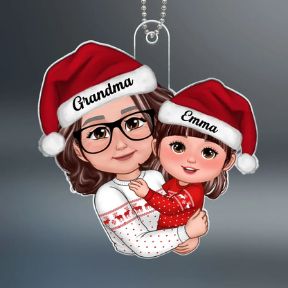 Doll Grandma Hugging GrandKid Christmas Gift For Granddaughter Grandson Personalized Acrylic Ornament