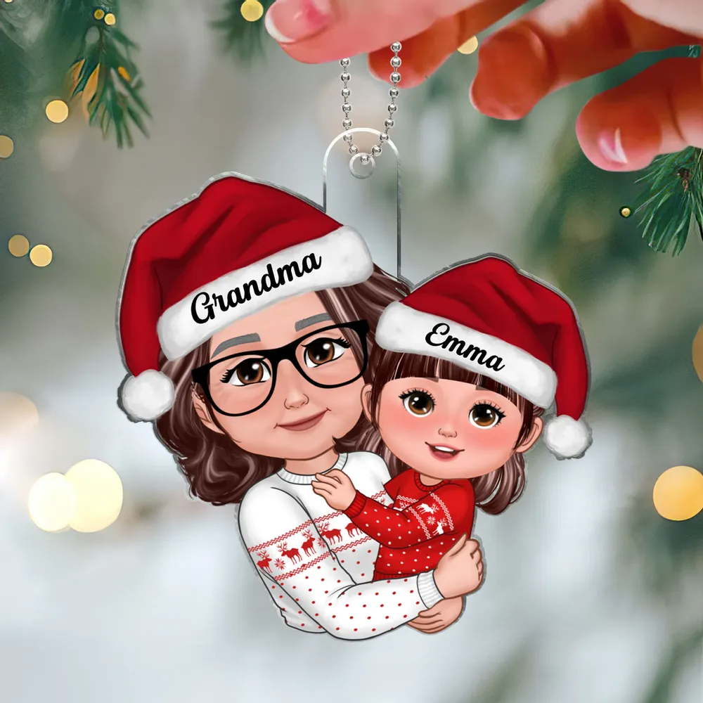 Doll Grandma Hugging GrandKid Christmas Gift For Granddaughter Grandson Personalized Acrylic Ornament