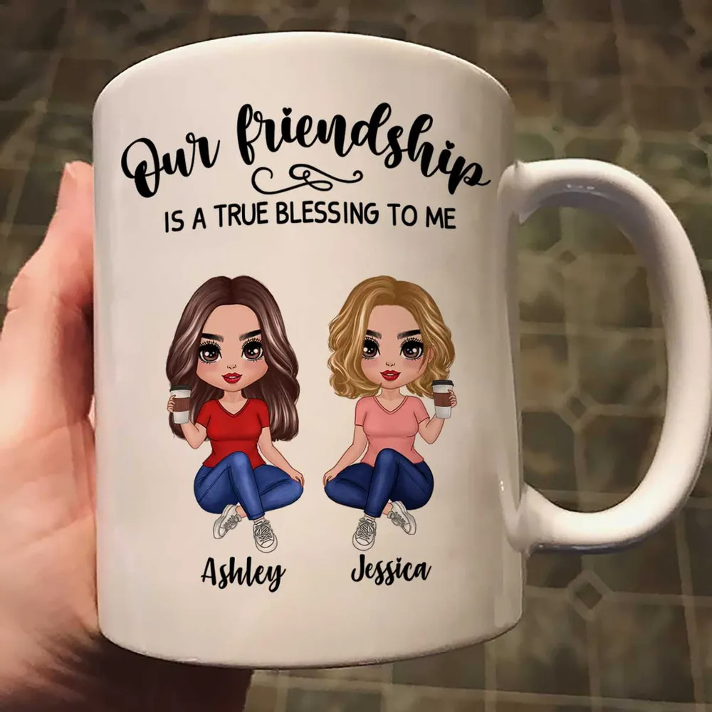 Our Friendship Is True Blessing Pretty Besties Sisters Sitting Personalized Mug