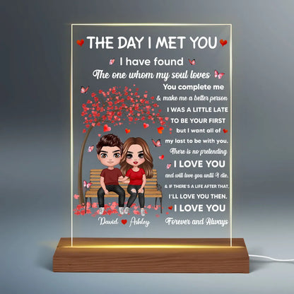 The Day I Met You Couple Personalized Plaque LED Night Light, Acrylic LED Lamp, Valentine‘s Day Gift For Him, For Her