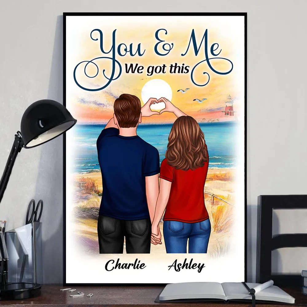 Back View Couple Heart Hands At Beach - Personalized Poster