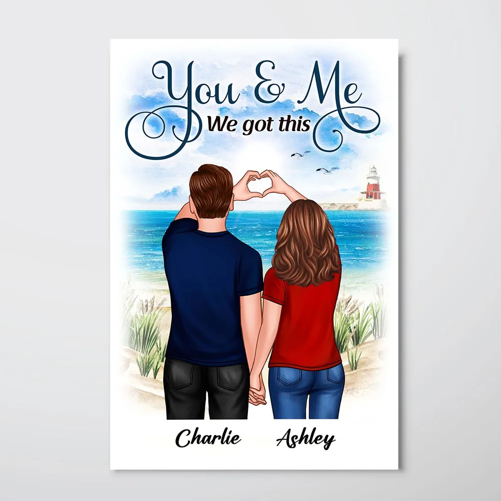 Back View Couple Heart Hands At Beach - Personalized Poster