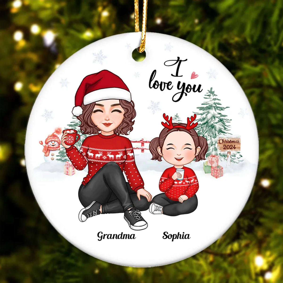 Grandma Love You Gift For Grandson Granddaughter Cute Grandma Grandkid Personalized Circle Ornament