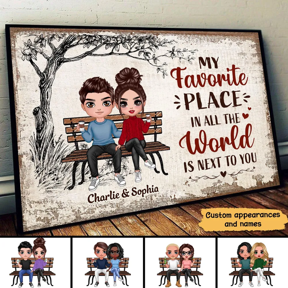 My Favorite Place Doll Couple Sitting Valentine‘s Day Gift Personalized Poster