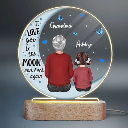 Grandma Grandkids Blue Moon Personalized Circle Plaque LED Night Light, Gift For Grandma