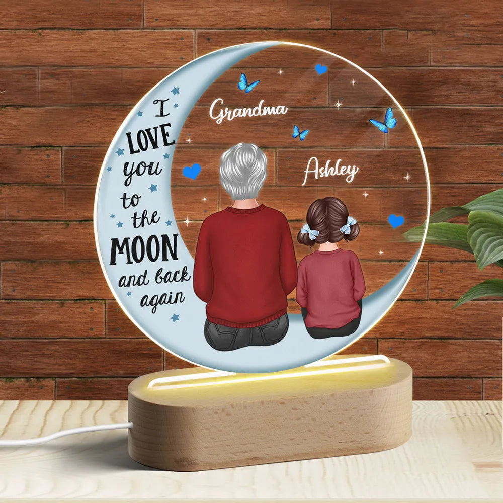 Grandma Grandkids Blue Moon Personalized Circle Plaque LED Night Light, Gift For Grandma