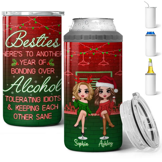 Christmas Drinking Partners Besties Sisters Personalized Can Cooler