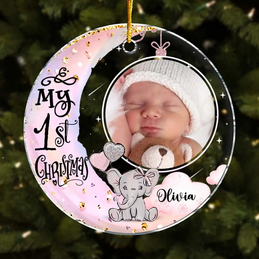 Personalized Baby's First Christmas Custom Photo New Acrylic Circle Ornament