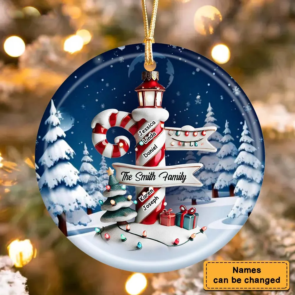 Personalized 3D Effect North Pole Family Custom Name Circle Acrylic Ornament