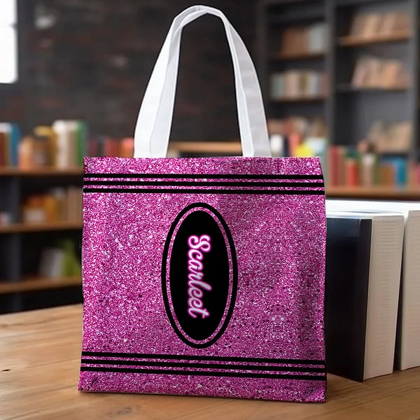 Personalized Faux Glitter Crayon Design Large Canvas Tote Bag Office Commuting Appreciation Gift for Teacher