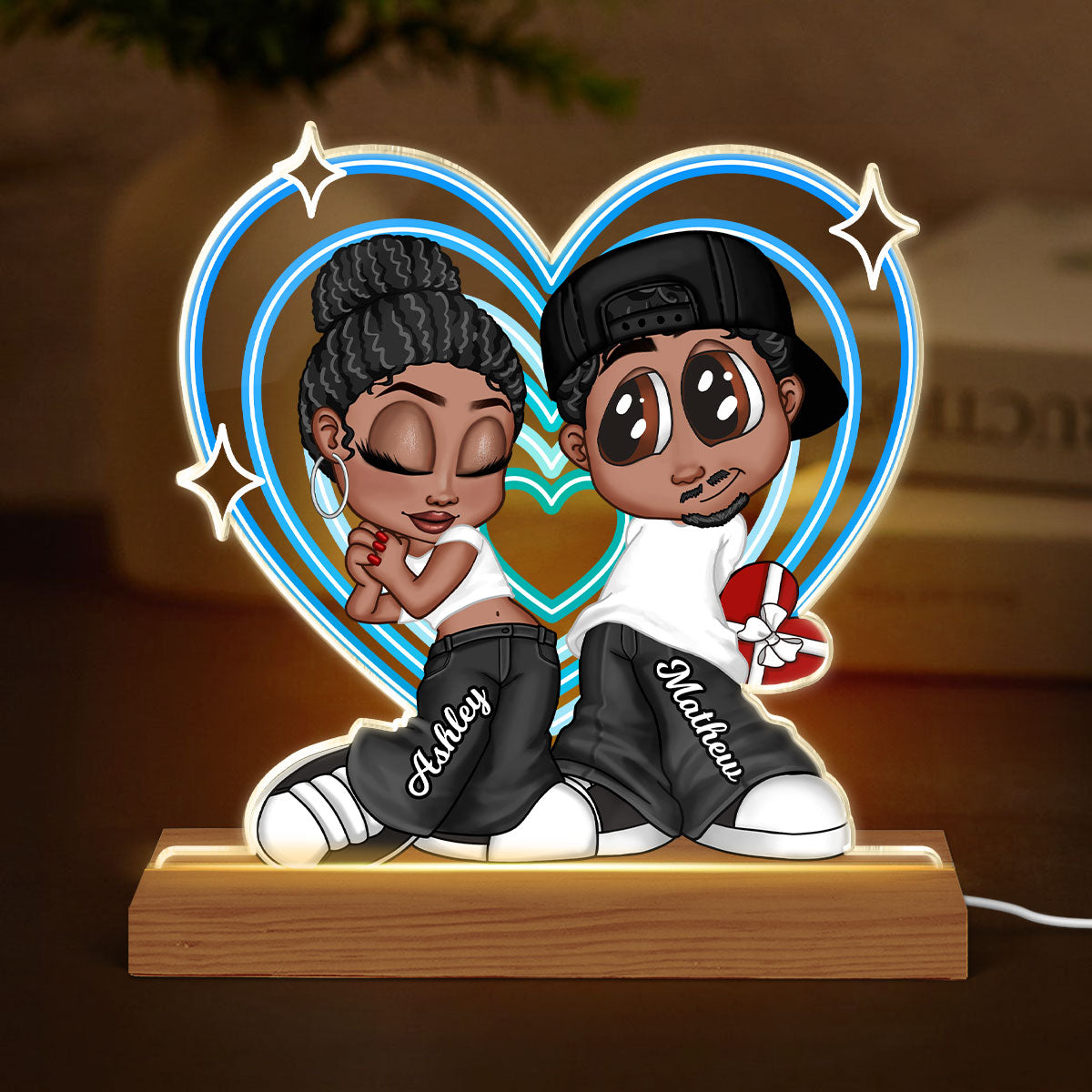 Y2K Couple Retro Heart Personalized Acrylic LED Night Light, Anniversary Gift,  Gift for Him for Her