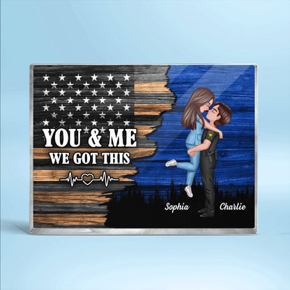 Hero Couple Half Flag Gifts by Occupation Gift For Her Gift For Him Firefighter, Nurse, Police Officer Personalized Acrylic Block Plaque, Anniversary Gift for Couple, Dad Mom