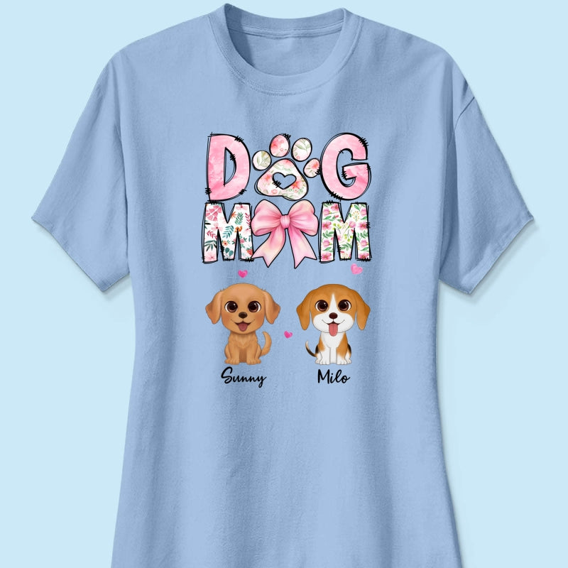 Dog Mom Pink Coquette Personalized Shirt, Watercolor Cute Dog, Gift for Dog Moms
