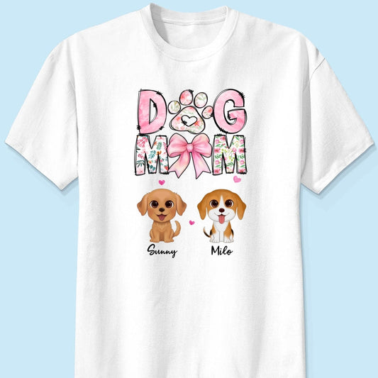 Dog Mom Pink Coquette Personalized Shirt, Watercolor Cute Dog, Gift for Dog Moms