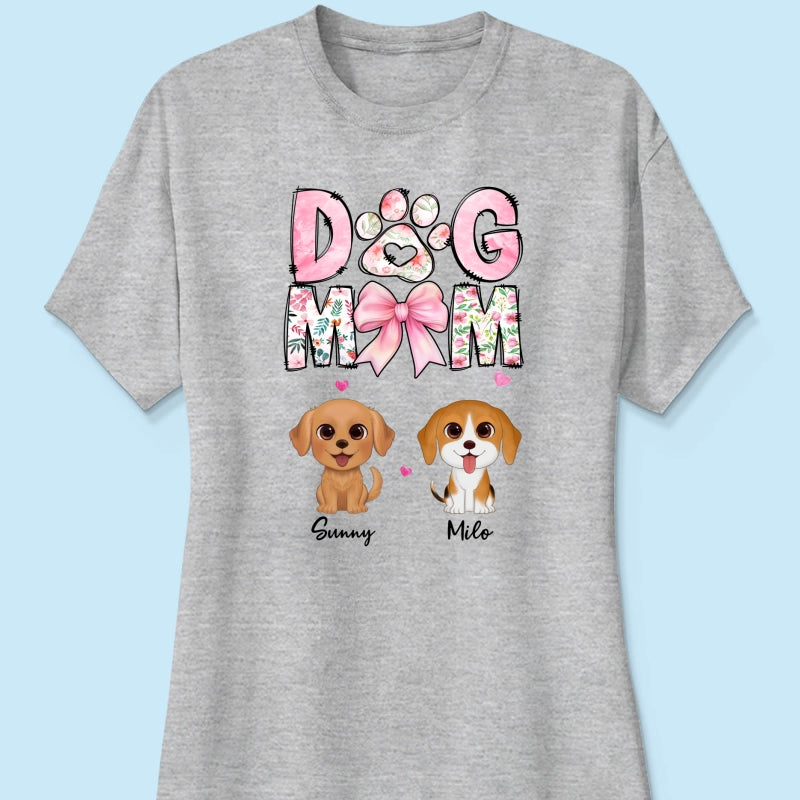 Dog Mom Pink Coquette Personalized Shirt, Watercolor Cute Dog, Gift for Dog Moms