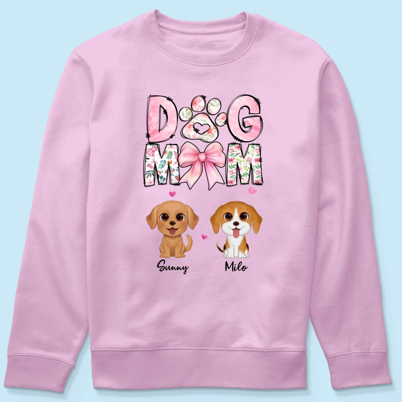 Dog Mom Pink Coquette Personalized Shirt, Watercolor Cute Dog, Gift for Dog Moms