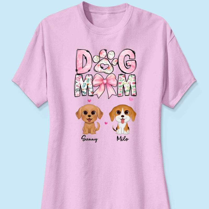 Dog Mom Pink Coquette Personalized Shirt, Watercolor Cute Dog, Gift for Dog Moms