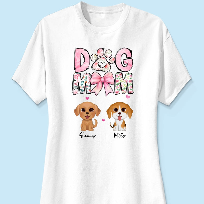 Dog Mom Pink Coquette Personalized Shirt, Watercolor Cute Dog, Gift for Dog Moms