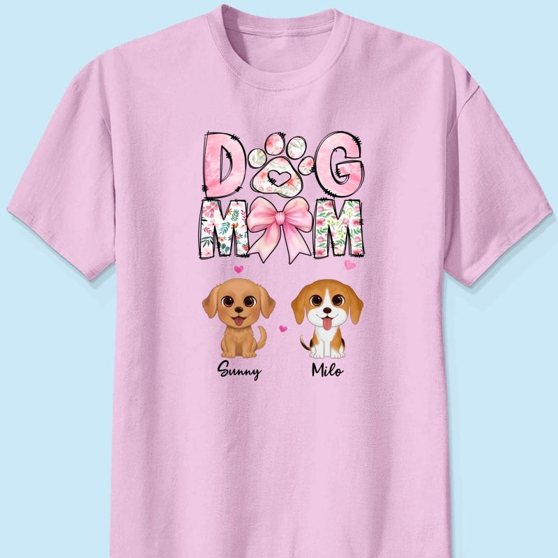 Dog Mom Pink Coquette Personalized Shirt, Watercolor Cute Dog, Gift for Dog Moms