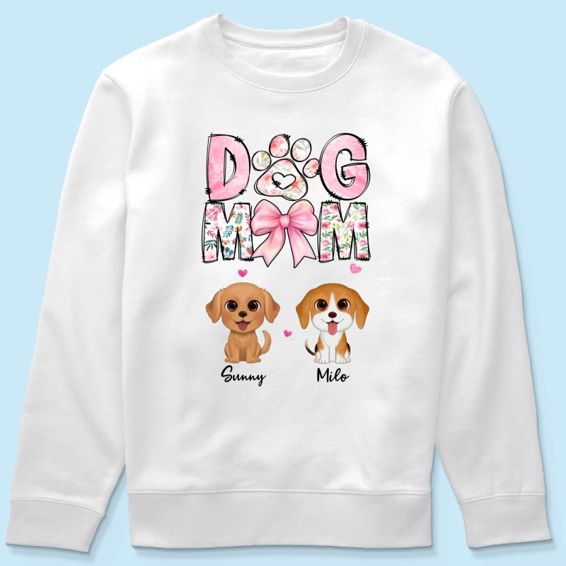 Dog Mom Pink Coquette Personalized Shirt, Watercolor Cute Dog, Gift for Dog Moms