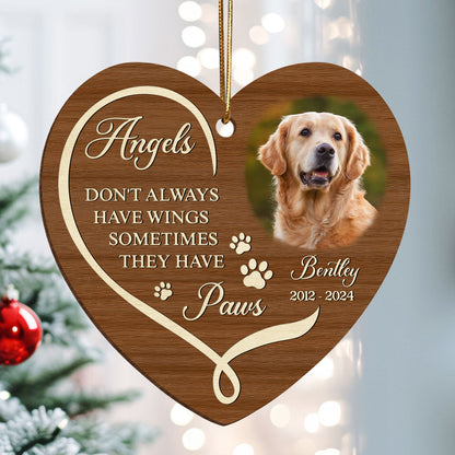 Angels Have Paws Dogs Cats Pet Memorial Personalized Wooden Ornament, Sympathy Gifts for Dog Loves Cat Lovers