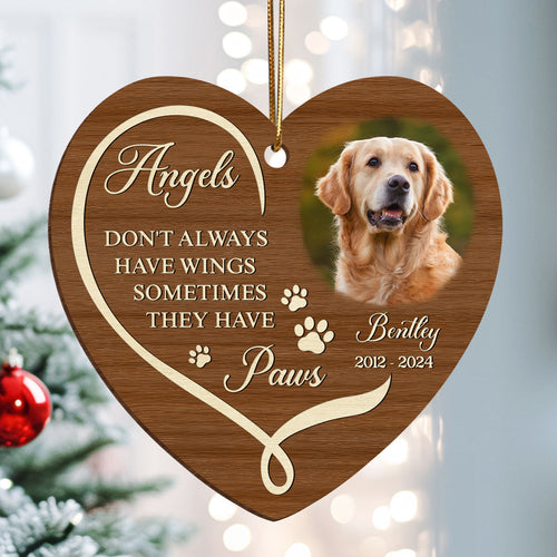Angels Have Paws Dogs Cats Pet Memorial Personalized Wooden Ornament, Sympathy Gifts for Dog Loves Cat Lovers