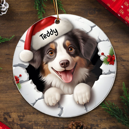 Dog Breaking Through Funny Christmas Personalized Acrylic Ornament