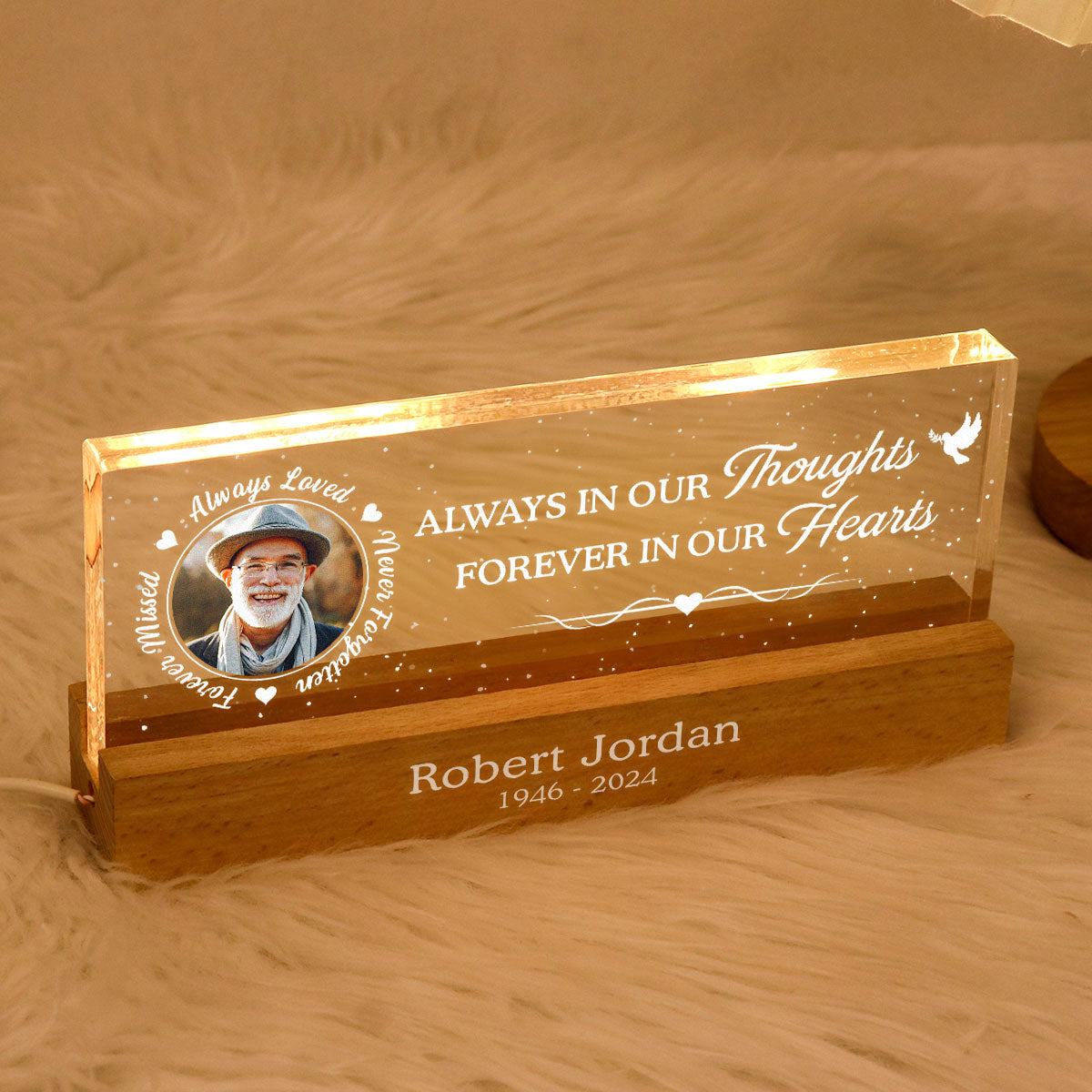 Always In Our Thoughts Forever In Our Hearts Personalized Acrylic Block LED Night Light