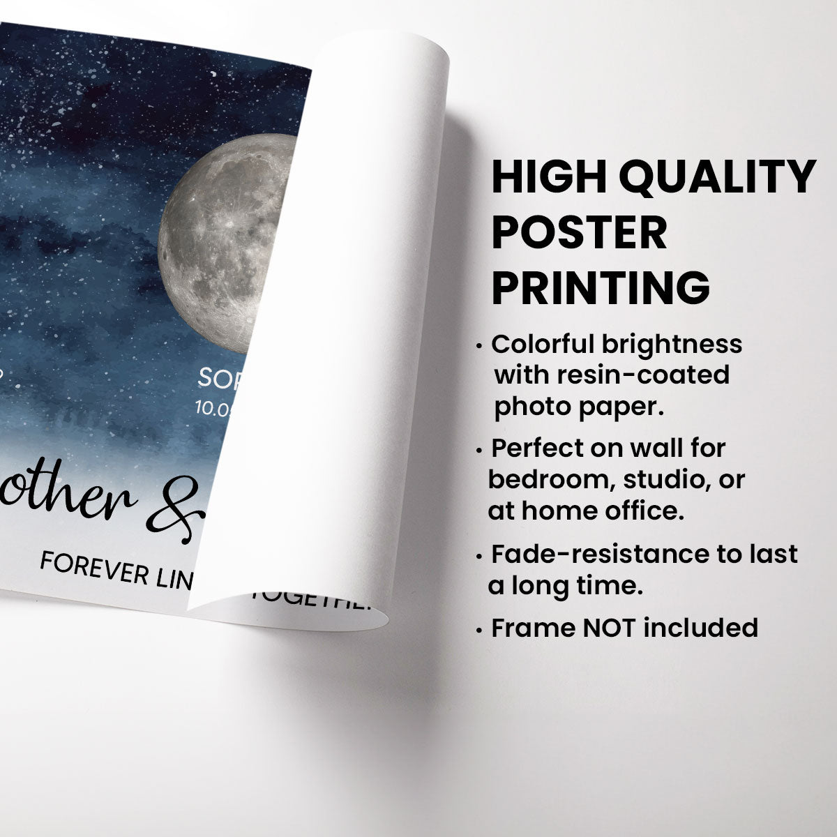 Starry Night Mother & Sons Daughters Forever Linked Together Custom Birthday Moon Phase Personalized Poster, Gift For Son, Daughter