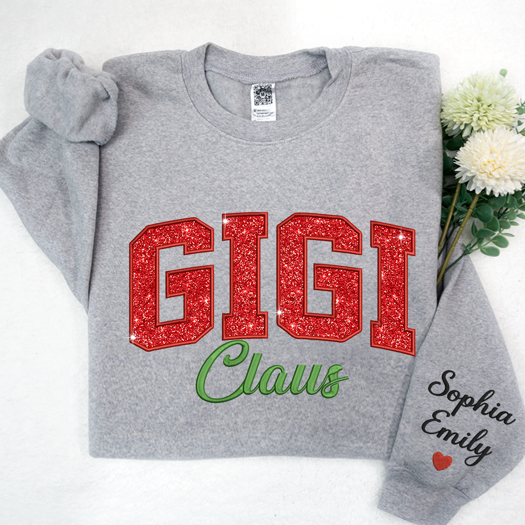 Mimi Claus Glitter Embroidered And GrandKids Sweatshirt