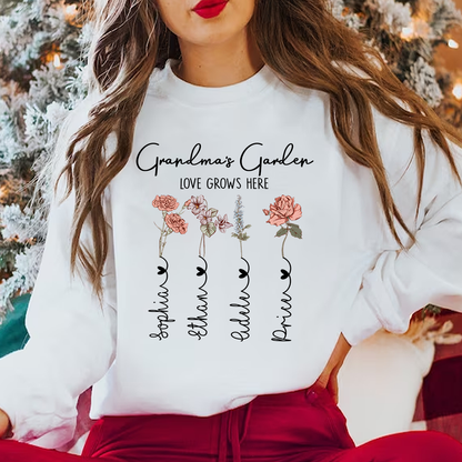 Grandma's Garden Custom Birth Flower Sweatshirt – Personalized Gift for Grandma, Love Grows Here