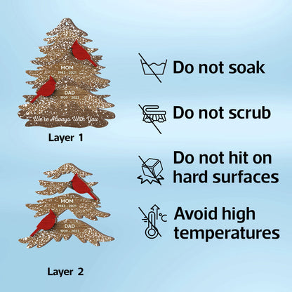 Cardinals Always With You Memorial Christmas Personalized 2-Layer Wooden Ornament, Christmas Decor, Sympathy Gift, Remembrance Gift