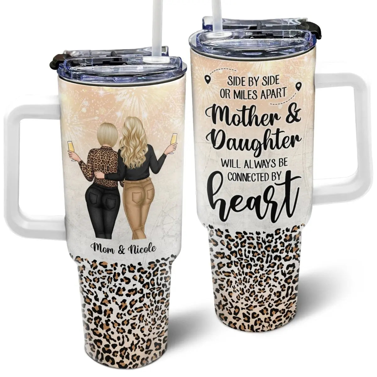 40oz Family - Mother & Daughter Will Always Be Connected By Heart - Personalized Tumbler 40oz 40oz Tumbler The Next Custom Gift