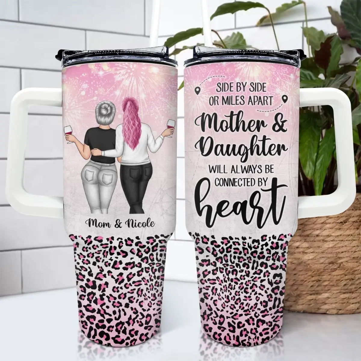 40oz Family - Mother & Daughter Will Always Be Connected By Heart - Personalized Tumbler 40oz 40oz Tumbler The Next Custom Gift