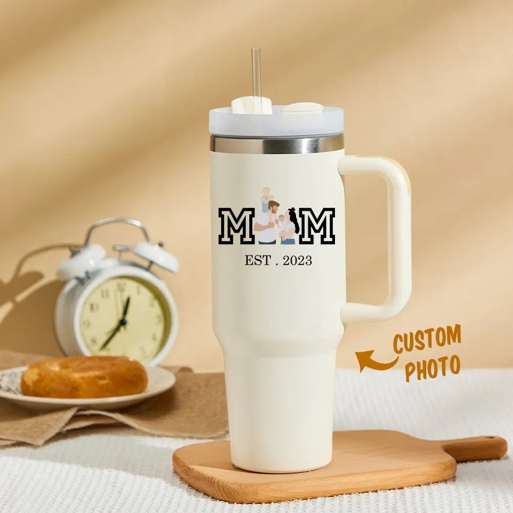 40oz Family - Mother's Day Mom Est - Personalized Tumbler With Handle Travel Mug The Next Custom Gift