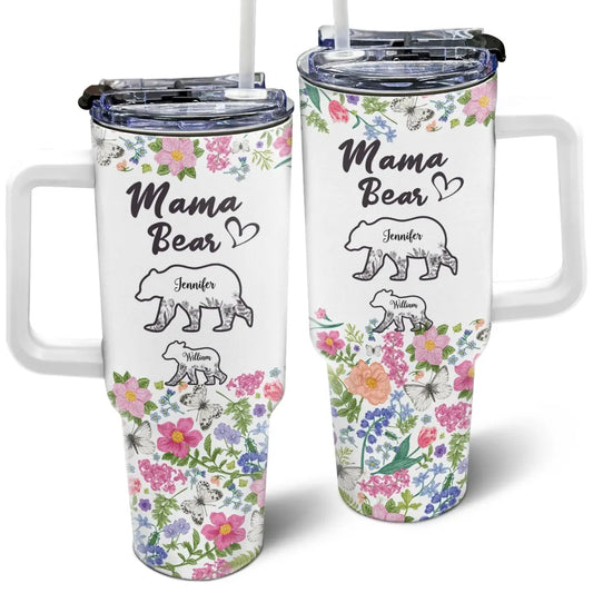 40oz Mother - Floral Mama Bear - Personalized Tumbler 40oz Tumbler With Straw The Next Custom Gift