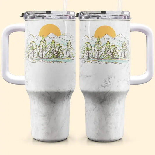 40oz Tumbler Camping Lovers - Campfire And Coffee Cup - Personalized Tumbler  (BU) MCN