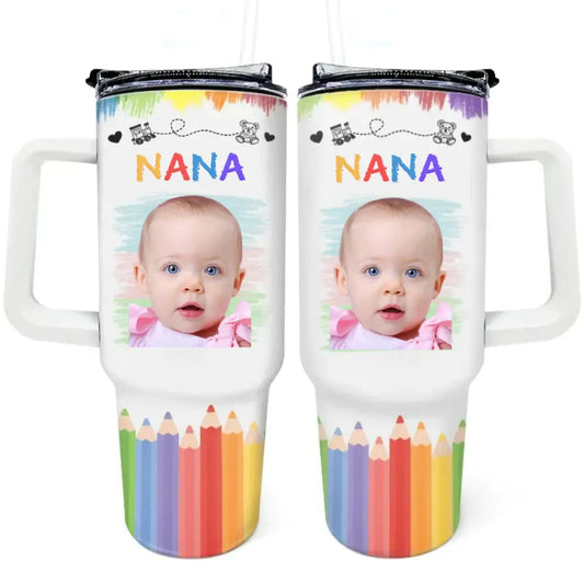 40oz Tumbler Kids - Custom Photo Nana Papa Mommy Daddy - Personalized Tumbler 40oz 40oz Tumbler The Next Custom Gift